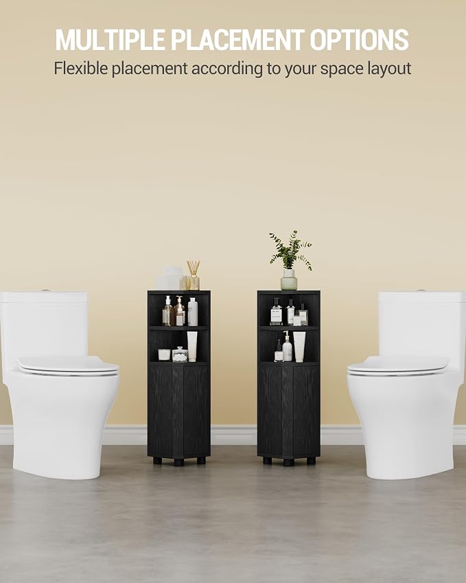 Hzuaneri Corner Cabinet, Small Bathroom Corner Cabinet with Doors | Narrow Storage Cabinets with Adjustable Shelves, Bathroom Organizers and Storage for Small Space,Black BC21004X