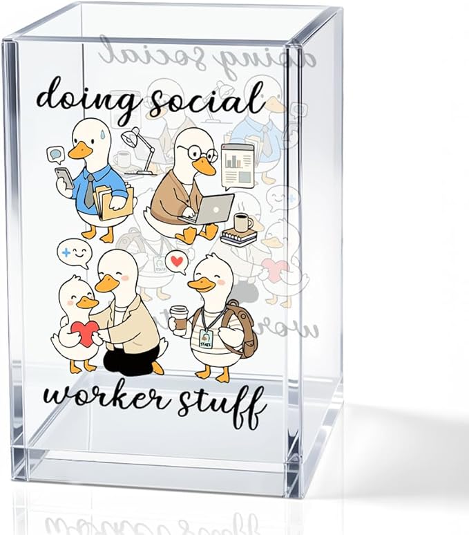 Doing Social Worker Stuff Acrylic Cosmetic Pencil Holder Cup, Silly Goose Pen Holder for Office Desk Accessories for Social Worker, MSW Appreciation Gifts, Marker Holder, MSW Thank You Gifts