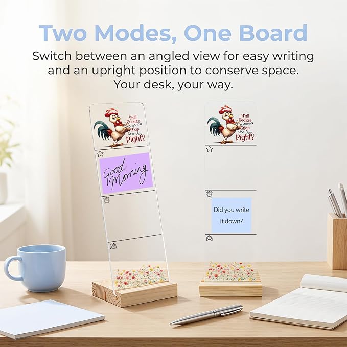 Sticky Note Holder, Monitor Memo Board, Acrylic Post It Note Holder with Wooden Base, Includes 200 Notes, Desk Organizer, Funny Rooster Quote “Y’All Realize I’m Gonna Snap”