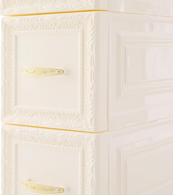 5-Tier Plastic Drawers Storage Dresser, 33"H Narrow Slim Storage Organizer Vertical Drawer Unit, Rolling Thin Storage Tower with Wheels for Small Spaces Gaps Home Furniture (White)