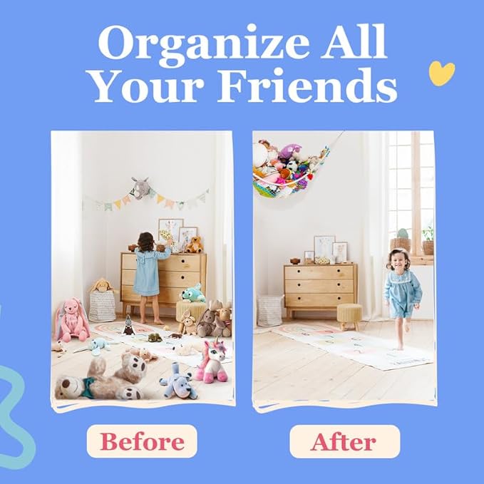 Lilly's Love Stuffed Animal Hammock | Corner Hanging Organizer, Toy Storage, Stuffed Animal Storage Net | Made From Quality Fishing Net, Holds 12lbs | 67"x47"x47" (Rainbow)