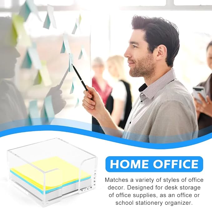 Acrylic Sticky Note Holder,3 x 3 Crystal Clear Acrylic Notepad Holder,Acrylic Sticky Note Dispenser Sticky Notepad Holder for Dorm Room and Office Desk Organizer
