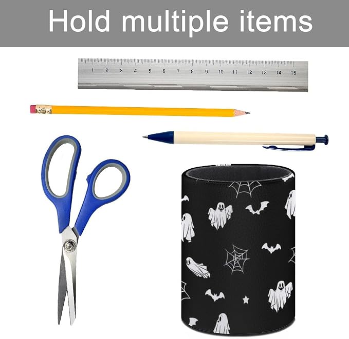 Halloween Spider Web Ghost Pen Holder Pencil Cup for Desk Organizer | Cute Makeup Brush Holder PU Multifunctional Office Suppliesfor Decor Home Classroom School