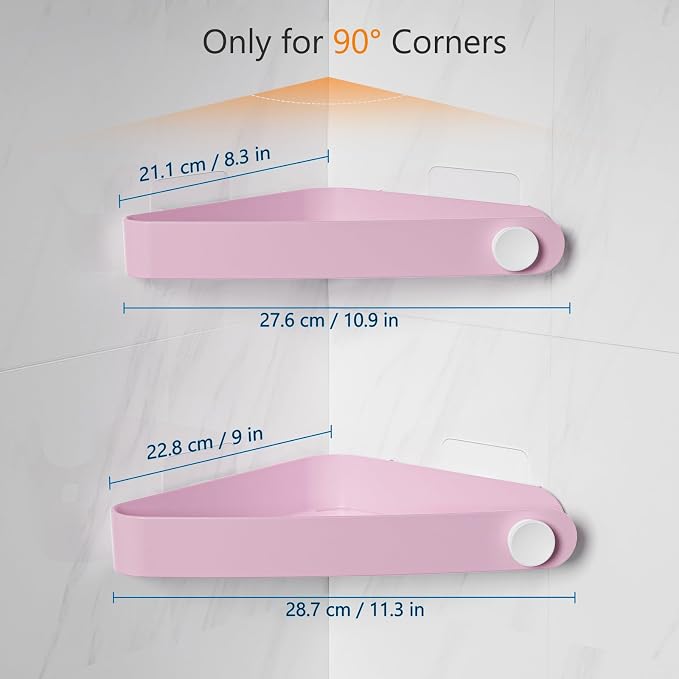 Sotfamily Plastic Shower Caddy Corner (for 90° Only), 4 Pack, Pink | Adhesive Corner Shower Shelves for Bathroom Organizers and Storage, Bathroom Decor, No Drill, Rust Free