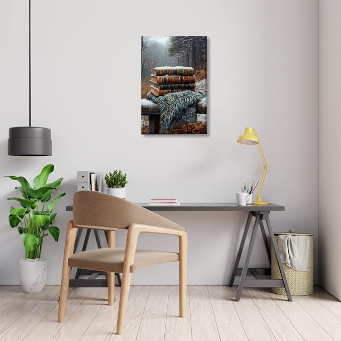 Vintage Books Winter Book Lover Art Aesthetic Poster Canvas Wall Art Decoration Living Room Home Decor Bedroom Decoration Poster Unframed20x30inch
