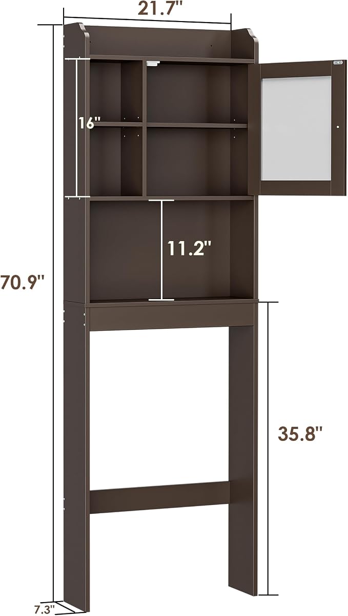 ZENY Over The Toilet Storage Cabinet, Bathroom Organizer with Adjustable Shelf and Double Doors, Freestanding Bathroom Space Saver Toilet Rack (Brown)
