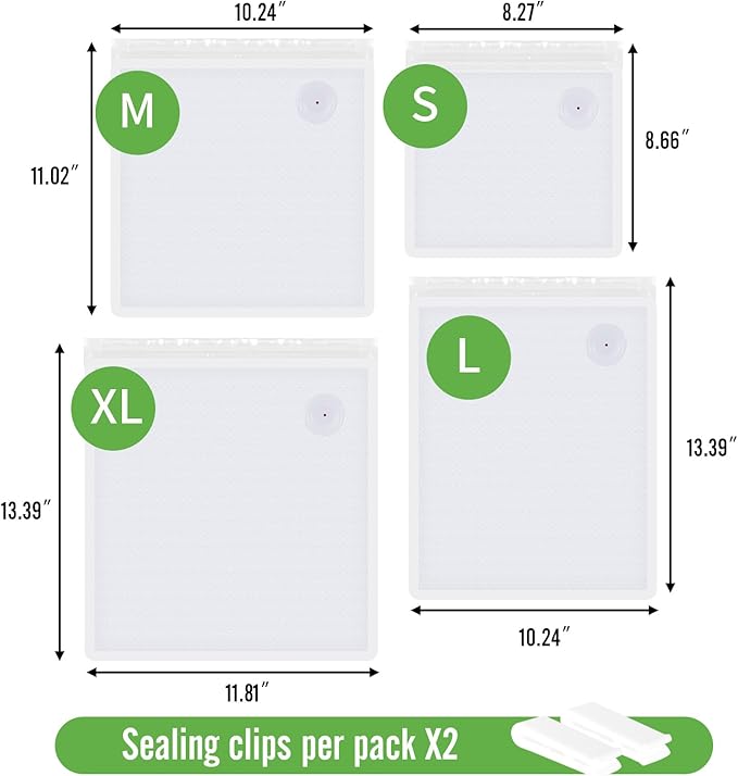 Reusable Vacuum Seal Bags, BPA-Free Food-Grade, Leakproof & Odor-Resistant, Freezer & Microwave Safe, Heavy-Duty Clear Bags for Meat, Seafood, Snacks, Dry Goods, 30 Pack (10.24" x 11.02")