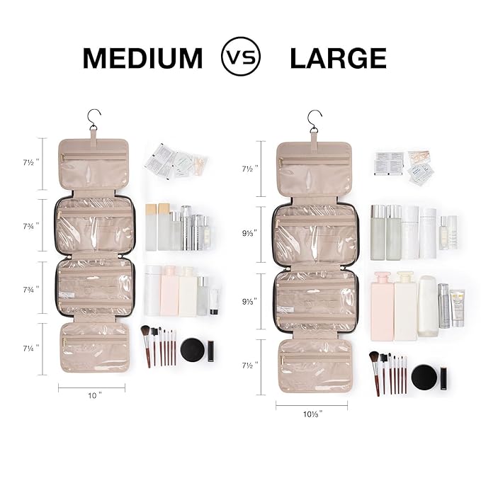 BAGSMART Toiletry Bag Travel Bag with Hanging Hook, Water-resistant Makeup Cosmetic Bag Travel Organizer for Accessories, Shampoo, Full Sized Container, Toiletries (Medium-Grey)
