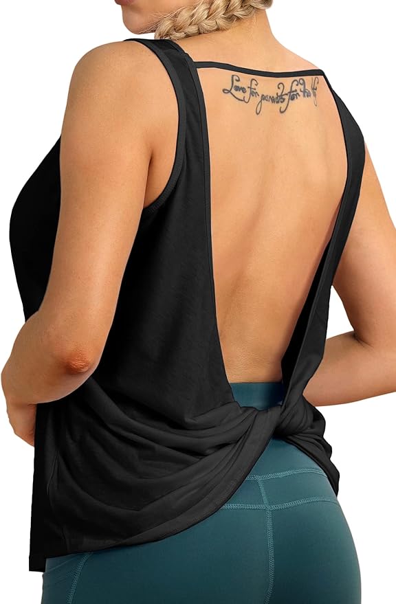 icyzone Women's Open Back High Neck Workout Athletic Gym Tank Tops