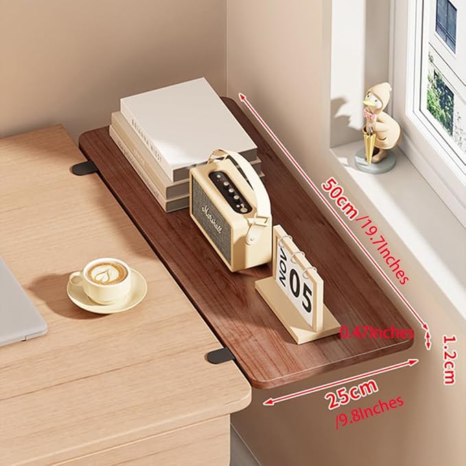 Desk Extender Tray, Punch-Free Clamp on 90° Foldable Keyboard Drawer Tray, Table Mount Armrest Shelf, Computer Elbow Arm Support (Brown, 19.7"*9.8"*0.5"/50cm*25cm*1.2cm)