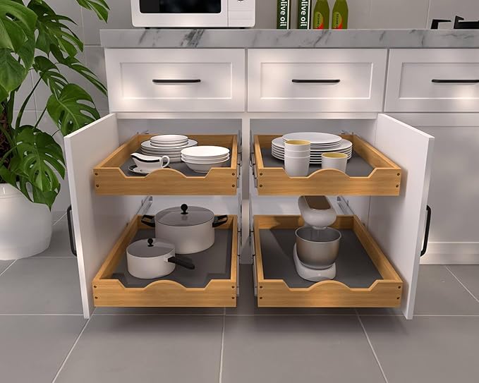 OCG Pull Out Cabinet Organizer 20"W x 21"D, Slide Out Wood Drawer Shelf, Pull Out Shelves for Base Cabinet Organization in Kitchen, Pantry, Bathroom