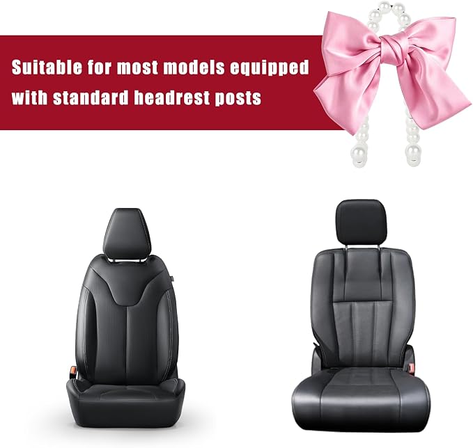 2 PCS Bow Pearl Car Seat Headrest Hook, Car Seatback Hanging Organizer Elegant Pearl Purse Hanger, Cute Bow Vehicle Interior Headrest Storage Hook for Handbag Purse Coat (Pink)