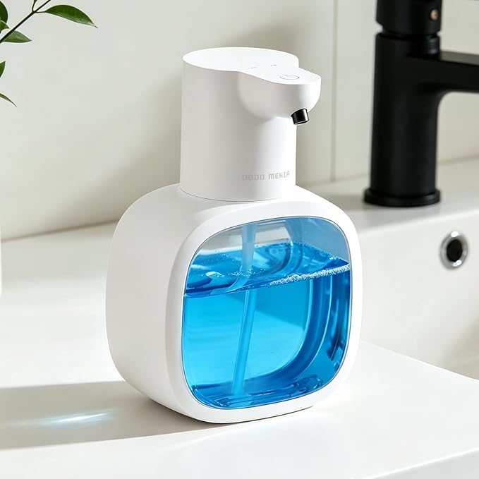 Automatic Liquid Soap Dispenser, 17oz/500ml Touchless Rechargeable with 4-Level Adjustable & IPX5 Waterproof - Level Display for Wall/Tabletop Use in Bathroom, Kitchen, White