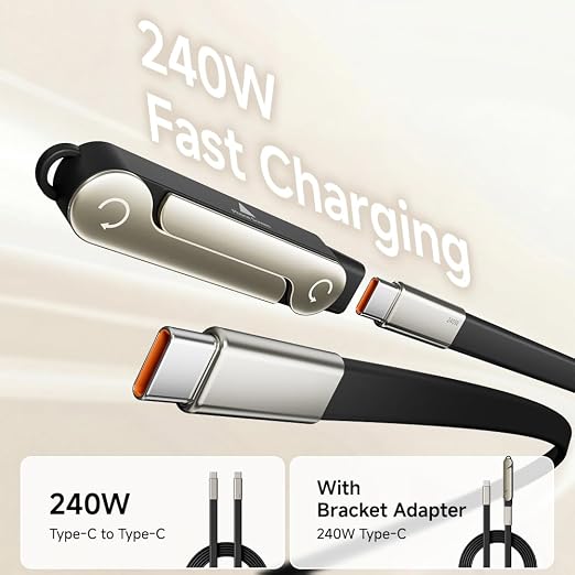 NKV 240w Stand Data Cable Invisible Foldable Holder Charger Cable | 5 FT USB C to USB C Fast Charging Cable for Smartphones, Laptops, Tablets (Black, Data Cable Set)