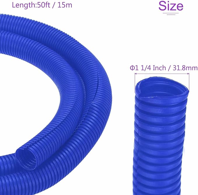 DMiotech 50ft Wire Loom Split Tubing 1 1/4 Inch(31.8mm) ID, Cord Protectors from Pet Flexible Conduit Cable Management for Office Home Garden, Blue