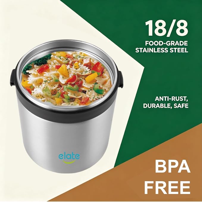 Elate 2-Quart/64oz Camp Crock Thermos for Hot/Cold Food, Wide-Mouth Thermal Container, Stainless Steel Vacuum-Insulated Jar, Portable Lunch Pot for Outdoor Adventure, Camping, Picnics, Trips, Potlucks