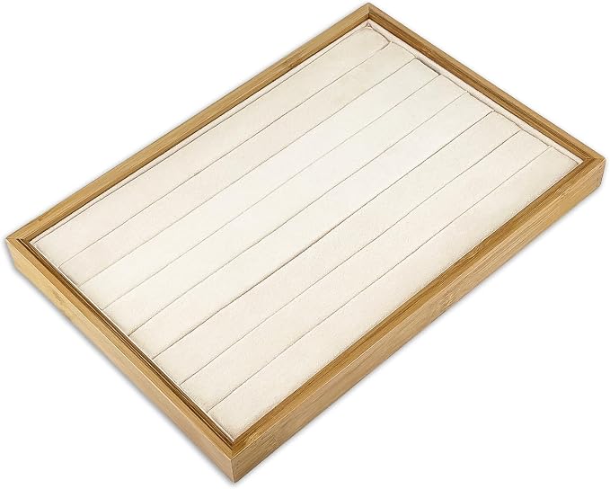 The Display Guys - Stackable Jewelry Tray and Organizer - for Drawers, Dressers, Store Display (7 Ring Rolls, Bamboo Suede)