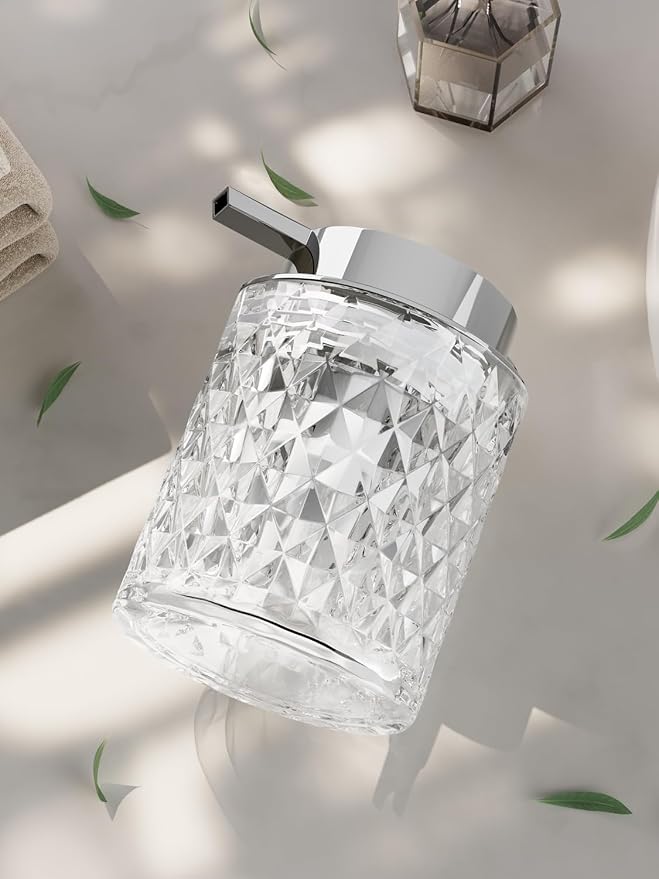 Bathroom Accessory Set, Foaming Soap Dispenser 2Pack, Glass Hand Foaming Soap Dispenser, Refillable Clear Pump Bottles for Liquid or Lotion, Crystal Decorative Handwash Dispenser for Bathroom, Kitchen
