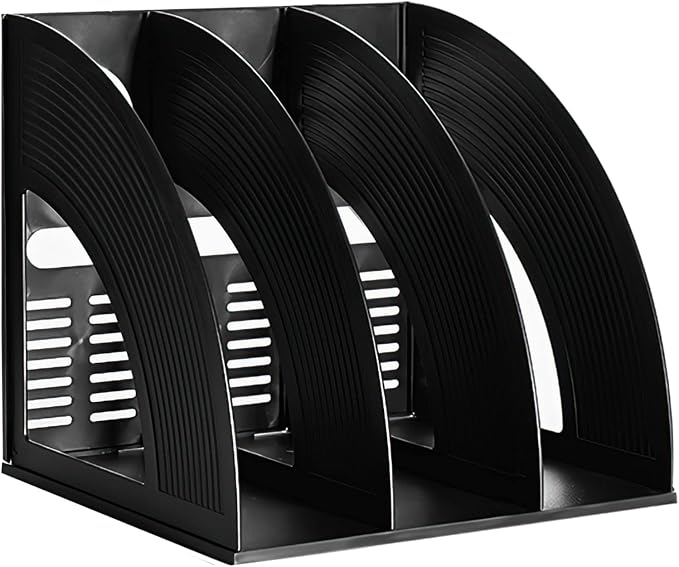 Marte Vanci Magazine File Holder, Binder Holder Book Desktop Organizer Plastic Storage Sturdy Vertical 3 Section Folder Black