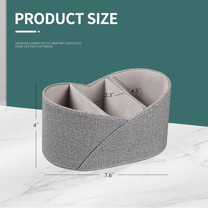 PU Leather Remote Control Holder with 3 Compartments, Modern Design Desk Accessories Workspace Organizer for Office/School/Home, Modern Nightstand Caddy Organizer for Makeup/Vanity/Stationery,Grey