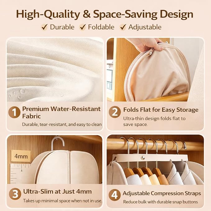 2 Pack Hanging Closet Space Saver Clothes Compression Organizer, Wardrobe Storage for Coats Jackets and Down Clothing, Adjustable Buckle, Large Capacity Hanging Clothes Organizer (Blue)