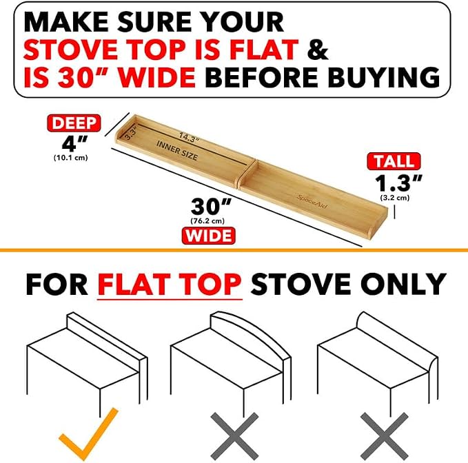 SpaceAid 30" Wide Kitchen Shelf Organizer for Stove, Magnetic Bamboo Spices Shelf for Home Stove Kitchen Storage Organization (Fit for Flat Top Only)