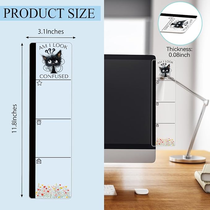 Monitor Memo Board Acrylic Sticky Note Holder Funny Confused Black Cat Office Desk Decor with 100 Self Stick Note Pads Am I Look Confused Quote