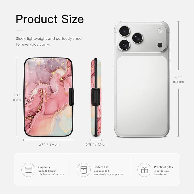 Credit Card Holder RFID Aluminum card case Marble mini Wallet Women Men | ABS Business ID Case,Hard Case Large Capacity 6 Slots, Waterproof Durable ，Secure Closure Slim Small Credit Card Protector