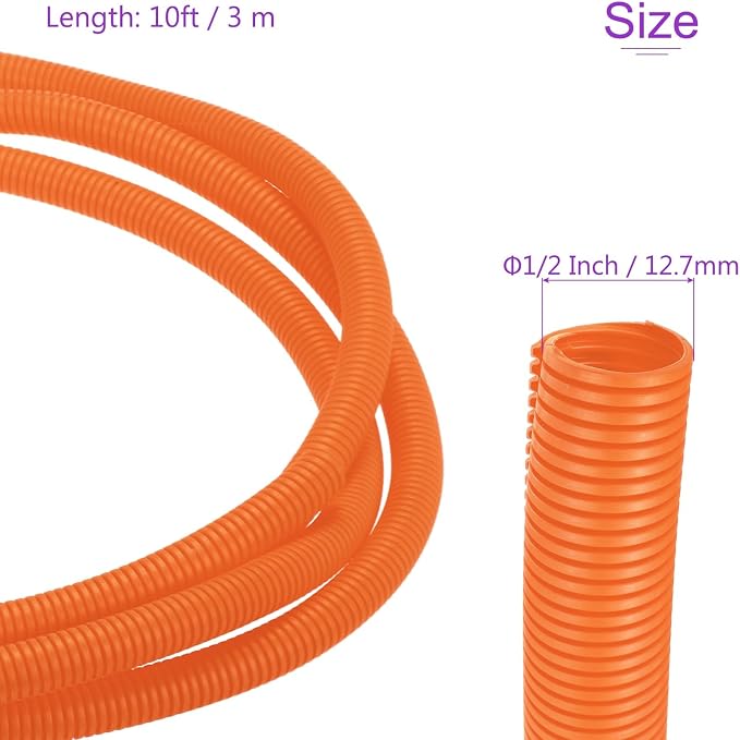 DMiotech 10ft Wire Loom Split Tubing 1/2 Inch(12.7mm) ID, Cord Protectors from Pet Flexible Conduit Cable Management for Office Home Garden, Orange