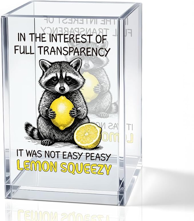 In The Interest of Full Transparency Acrylic Pencil Pen Holder Cup, Funny Sarcastic Racoon Makeup Brush Storage Organizer, Sarcastic Desk Accessories Holder Gifts for Colleague Boss Friend