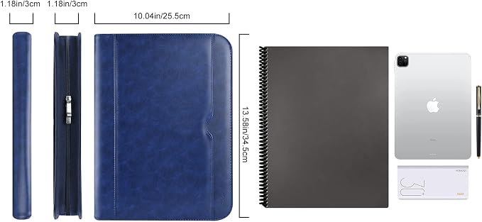 ProCase Portfolio Business Padfolio Folder with Zipper -Navy | Conference Meeting Executive File Legal Document Organizer with Pockets Letter Size A8 Writing Pad Notepad Padfolio