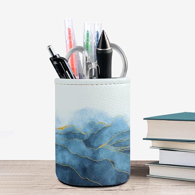 Marble Pen Holder Pencil Cup for Desk Organizer | Cute Makeup Brush Holder PU Multifunctional Office Suppliesfor Decor Home Classroom School