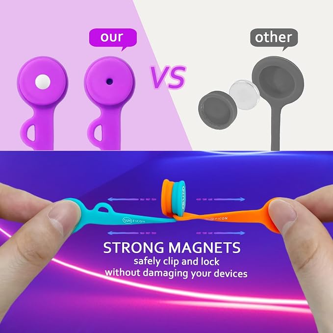 SUNFICON 18 Pack Magnetic Cable Clips Cable Organizers Earbuds Cords Winder Bookmark Clips Whiteboard Noticeboard Fridge Magnets USB Cable Manager Keeper Wrap Ties Straps