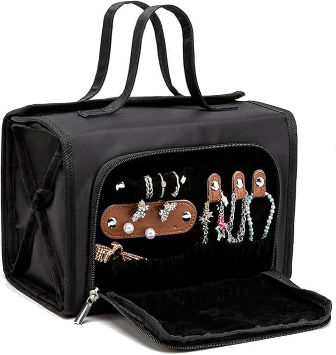 ROYALFAIR Roll Up Makeup Bag, Waterproof Toiletry Bag for Women, Hanging Travel Organizer bags with Jewelry Organizer Compartment, Extra Large 4 Clear TSA Approved Pouches Cosmetic Makeup (black)