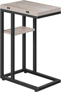 HOOBRO Foldable C Shaped End Table, C Shaped Side Table with Storage Shelf, Small Snack Table, Slide Under Couch Table for Sofa, Living Room Bedroom Small Spaces Easy Assembly, Greige BG29SF01