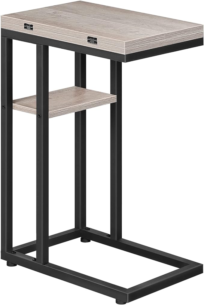 HOOBRO Foldable C Shaped End Table, C Shaped Side Table with Storage Shelf, Small Snack Table, Slide Under Couch Table for Sofa, Living Room Bedroom Small Spaces Easy Assembly, Greige BG29SF01