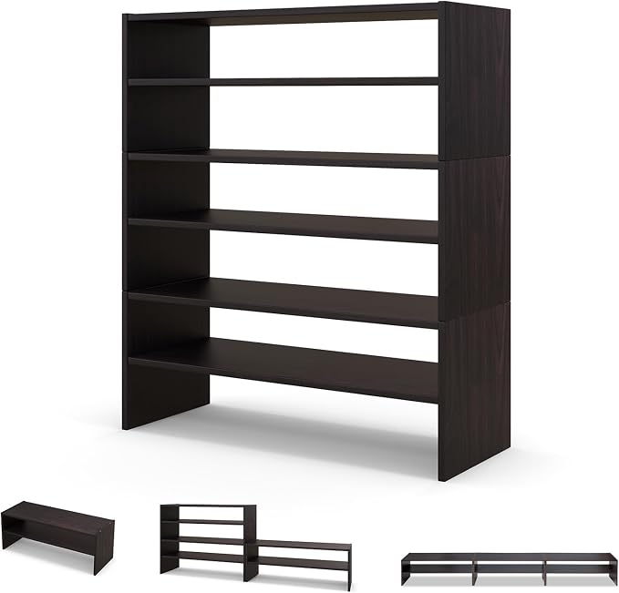 COSTWAY 6-Tier Shoe Rack, Extra Wide Shoe Shelf Organizer with Stackable Design, 31" Freestanding Storage Shoe Stand for Small Space Entryway Hallway Closet (Brown)