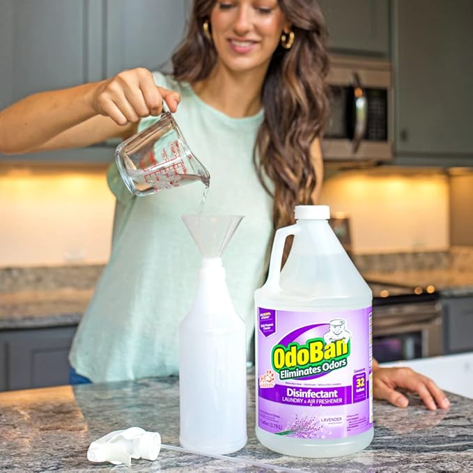 OdoBan Ready-to-Use Disinfectant and Odor Eliminator, Made in the USA, Lavender Scent, Set of 3, 2 Spray Bottles, 32 Ounces Each and 1 Gallon Concentrate