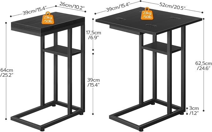 HOOBRO Foldable C Shaped End Table, C Shaped Side Table with Storage Shelf, Small Snack Table, Slide Under Couch Table for Sofa, Living Room Bedroom Small Spaces Easy Assembly, Black BK29SF01