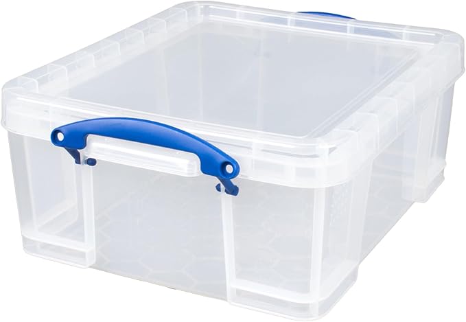 Really Useful Box 5 Pack 17L Plastic Storage Bins with Snap Lids and Clip Lock, Clear