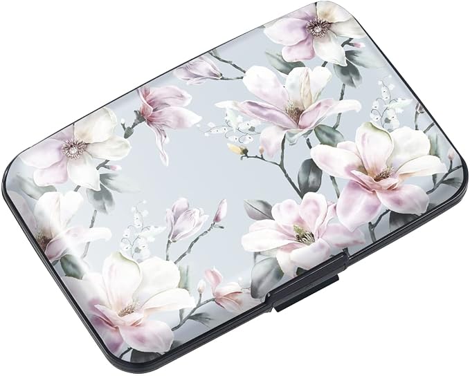 Coco Rossi Credit Card Holder RFID Aluminum Small Mini Wallet Women | Metal Wallet, Business Cards Holder, ID Case, Slim Sleeves, Womens Girls Gift, Carry Proof Wallets for Travel, Magnolia
