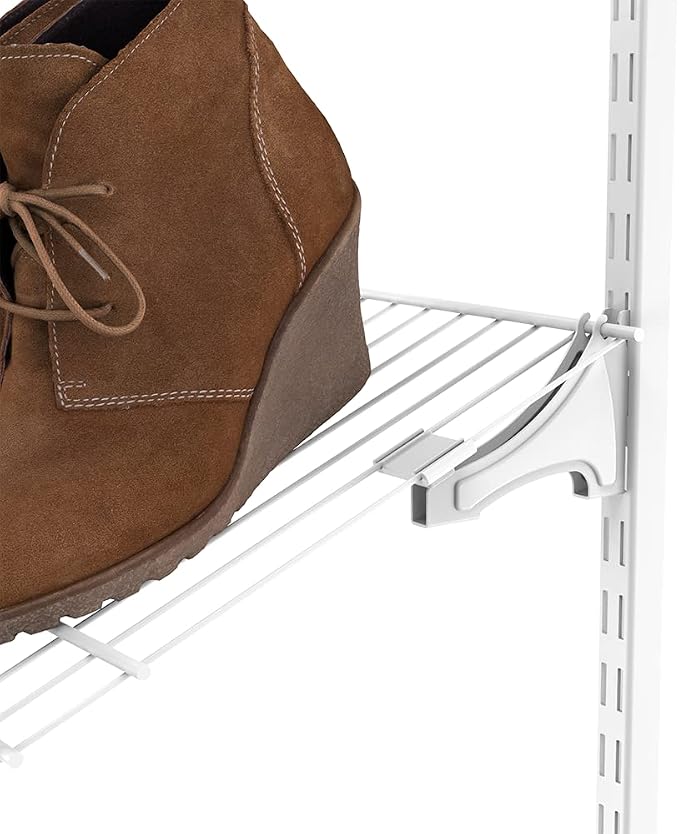 ClosetMaid ShelfTrack 2-Pack Shoe Shelf Brackets for Wire Shelving, Compatible with 12 in. Shelves, Add On Angle Shoe Storage, White Finish, 3 in.