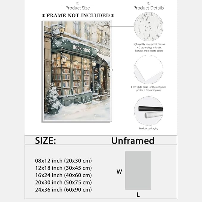Winter Book Shop New York Book Lover Art Aesthetic Poster Canvas Wall Art Decoration Living Room Home Decor Bedroom Decoration Poster Unframed12x18inch