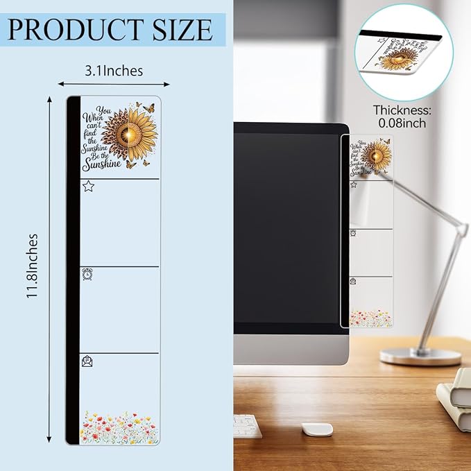 Monitor Memo Board Acrylic Sticky Note Holder Inspirational Sunflower | Office Desk Decor With 100 Self Stick Note Pads Be The Sunshine Quote