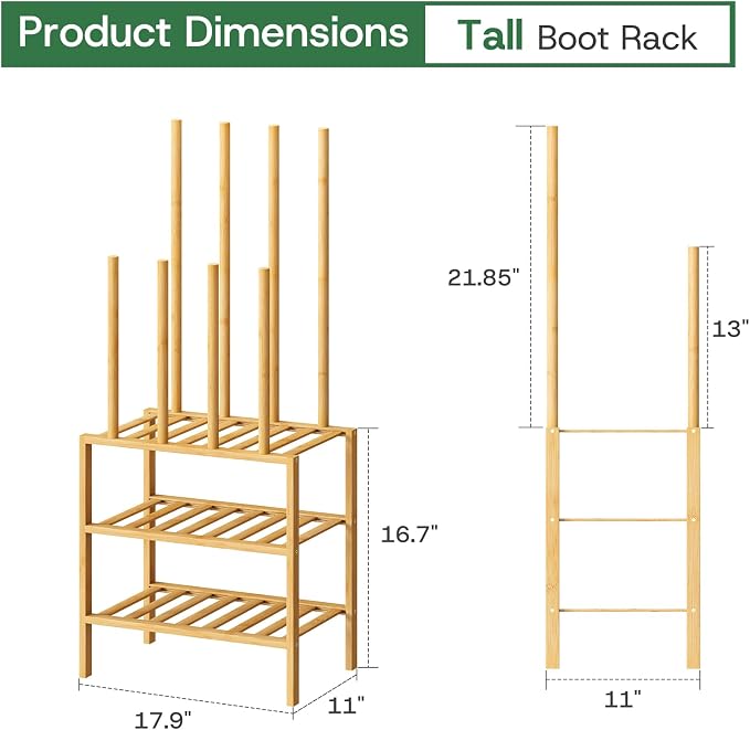 kiplant Small Boot Rack Organizer Tall Boots- 4 Pair Boot Rack Bamboo Wood Shoe Rack for Entryway & Closet, Holds Tall Boots