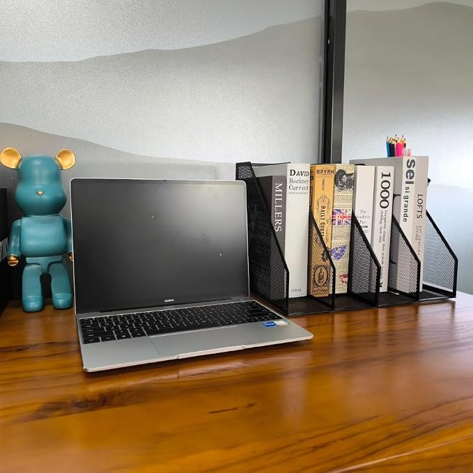 2 Set Desk Organizers, Metal Desk Magazine File Holder and 1 Pen Holder, 2 Compartments Mesh File Holder, Mesh Desktop Organizer and Storage,Black