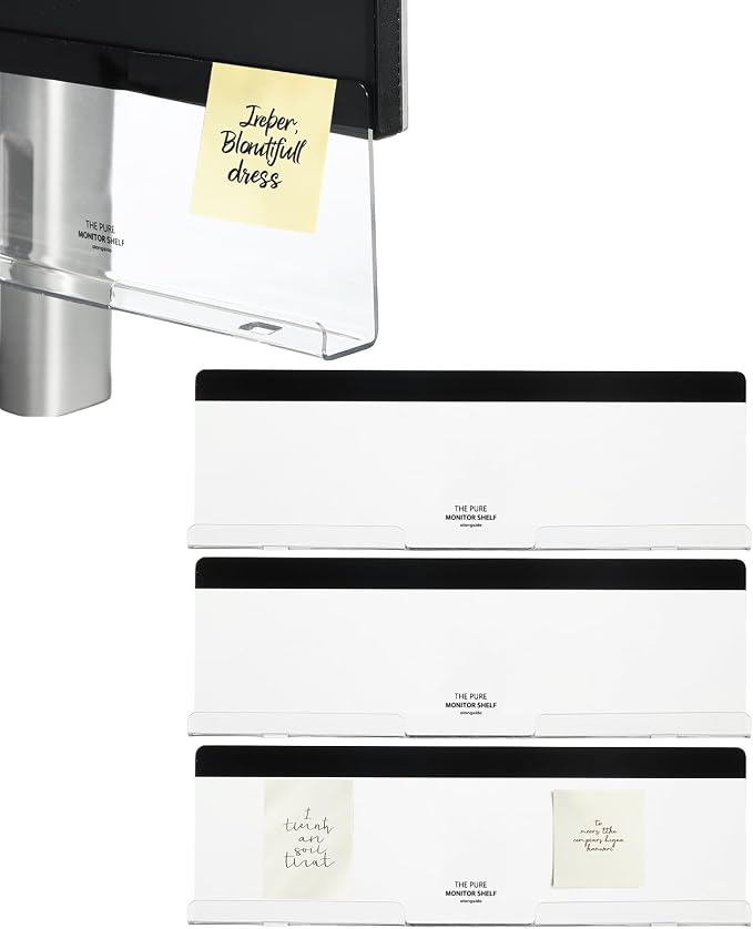 PATIKIL Monitor Memo Board, Transparent, Black Bottom Self-Adhesive Sticky Note Holder Side Note Attachment Computer Accessories for Home Office Computer Monitor Screen, 3 Pcs