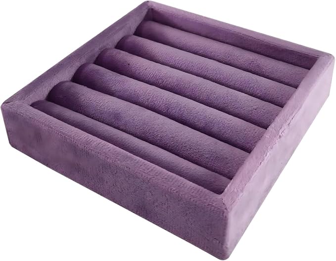 SCIKHETF Velvet 5 Slots Ring Earrings Trays Small Showcase Display Organizer Ring Holder for Women (Taro Purple)