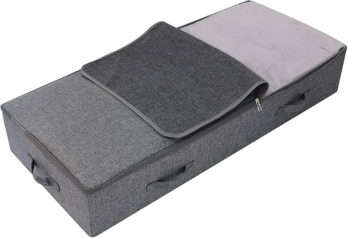 39.4" Bedroom Underbed Storage Boxes with Lid for Wedding Dress,Black Gray | 100cm Ultra Large Storage Containers for Duvets, Blankets, Clothes, Shoes, Toys, Comforters, Folding Rigid Organizer Bins