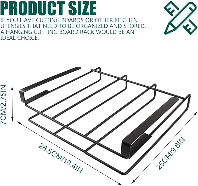 DOERDO Stainless Steel Hanging Chopping Board Rack Kitchen Organizer Metal Stand, Black, 10.4x9.8Inch